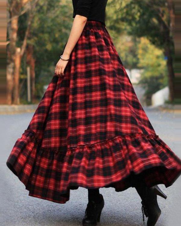 Women’s Plaid Maxi Skirt | Tiered