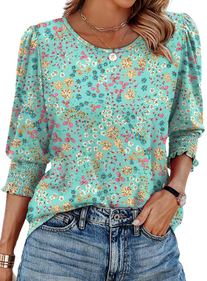 Women's 3/4 Sleeves Printed Top | Round Neck