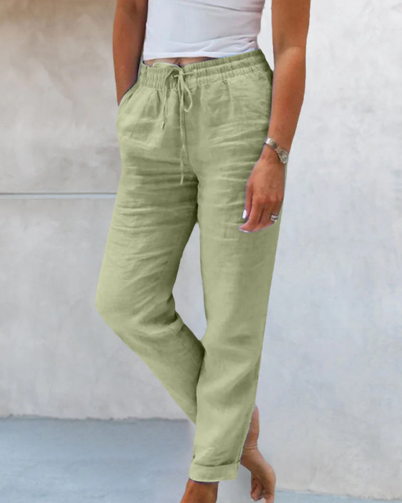 Women's Cropped Straight Leg Summer Pants | Drawsting