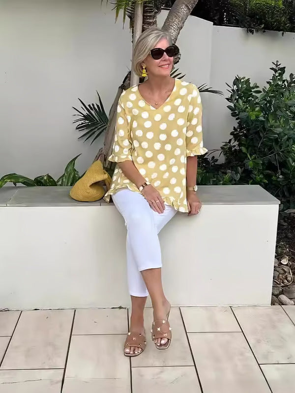 Women's Polka Dot Blouse | V-neck