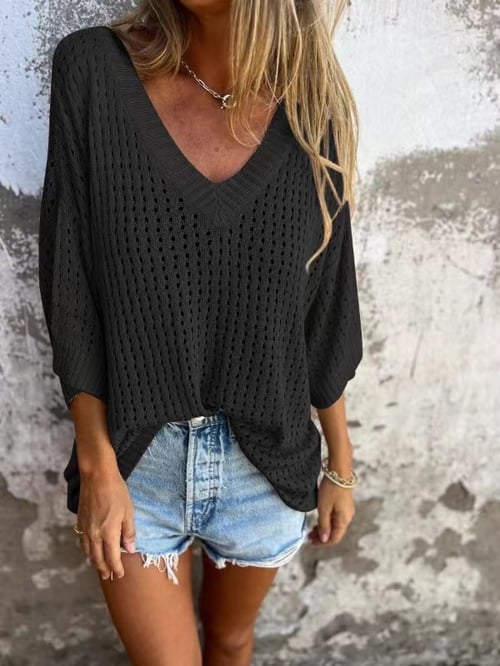 Women's Knitted Oversized Top | V-Neck