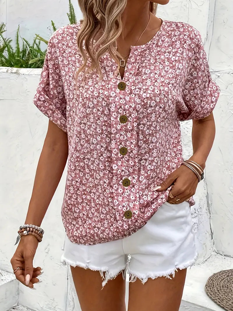 Women's Button Up Floral Blouse | Short Sleeve