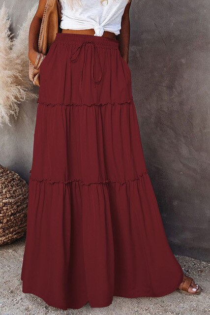 Women's High Waist Tiered Maxi Skirt | Boho