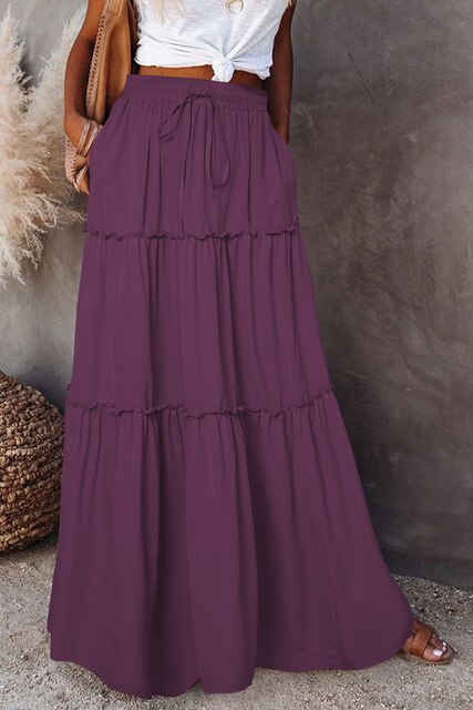 Women's High Waist Tiered Maxi Skirt | Boho