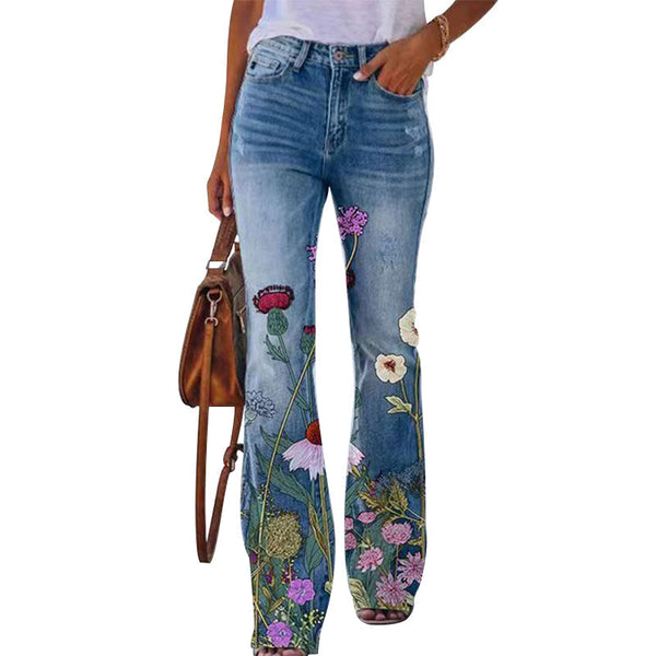 Women’s Floral Flared High Waist Pants | Button Fly
