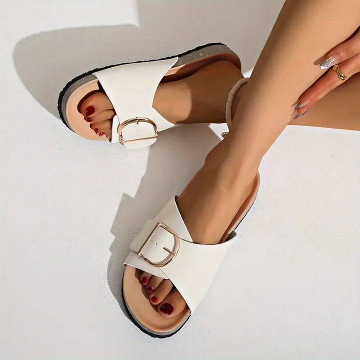 Women's Buckle Strap Slide Sandals | Open Toe
