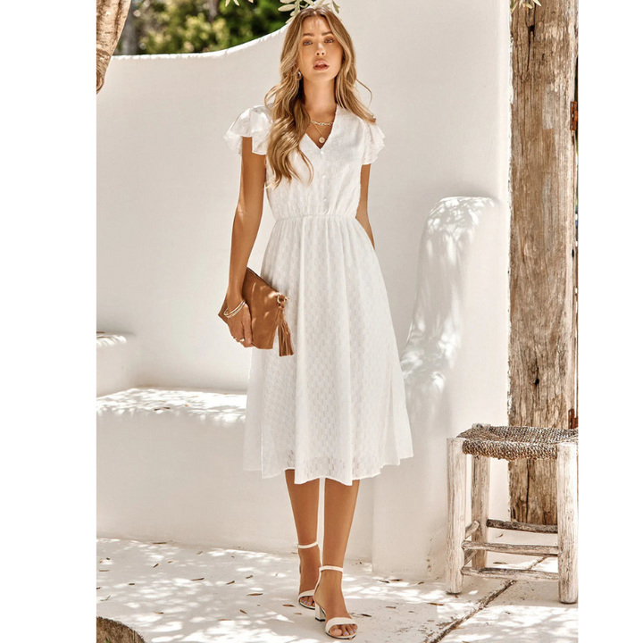 Women's Ruffled Sleeves A-line Dress | Midi