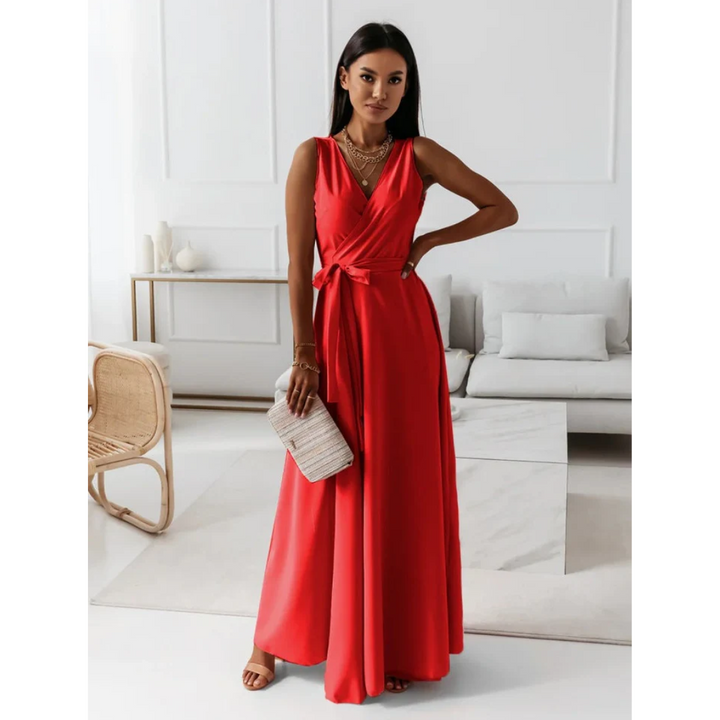 Women's Evening V-Neck Sleeveless Wrap Dress | Maxi