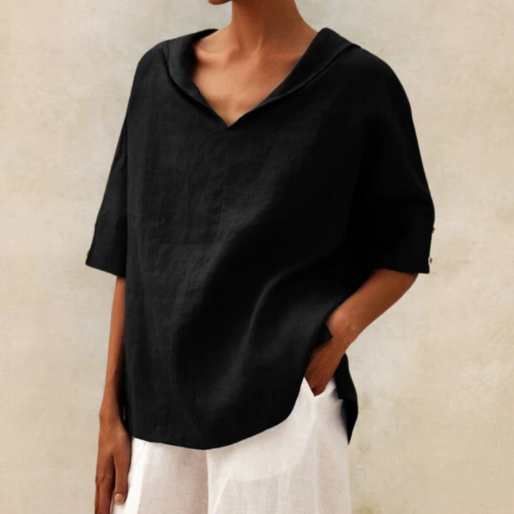 Women's V Neck Loose Fit Summer Blouse | Half Sleeves