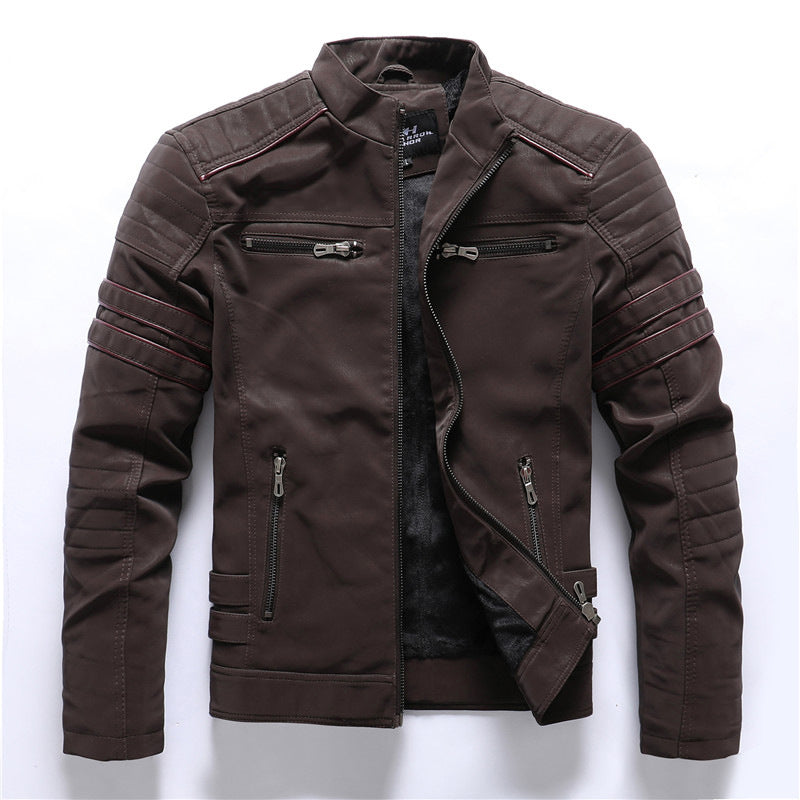 Men's Motorcycle Jacket with Stand Collar | Zipper