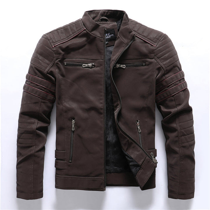 Men's Motorcycle Jacket with Stand Collar | Zipper
