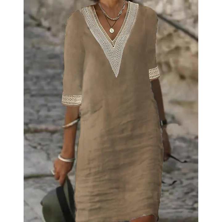 Women's 3/4 Sleeves V Neck Casual Dress | Mini