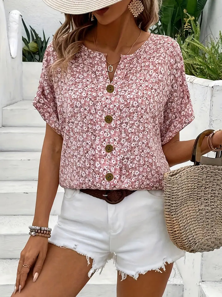 Women's Button Up Floral Blouse | Short Sleeve