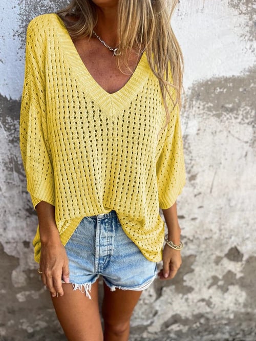 Women's Knitted Oversized Top | V-Neck