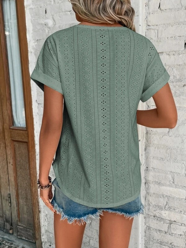 Women's Plain Short Sleeve Blouse | Round Neck