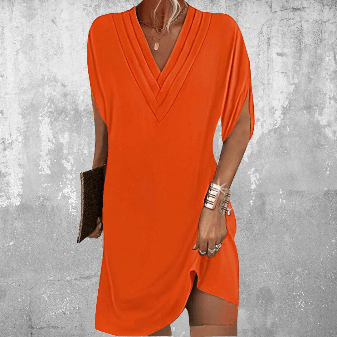 Women's V-neck Shift Dress with Tummy Covering | Mini