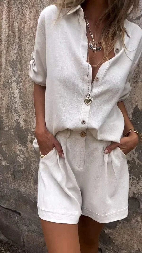 Women's Button Front Shirt and Shorts Set | Casual