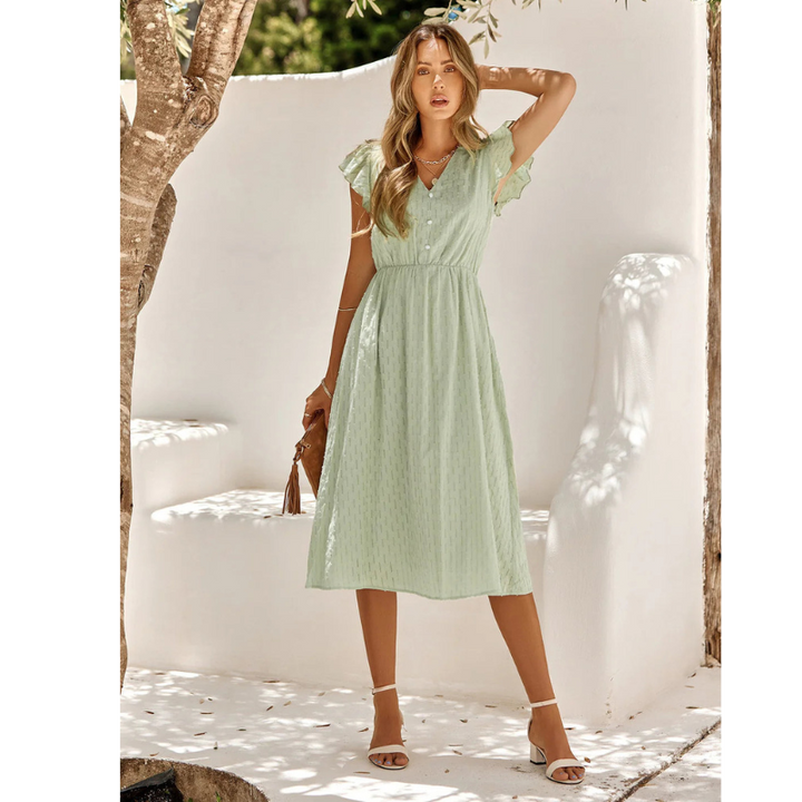 Women's Ruffled Sleeves A-line Dress | Midi