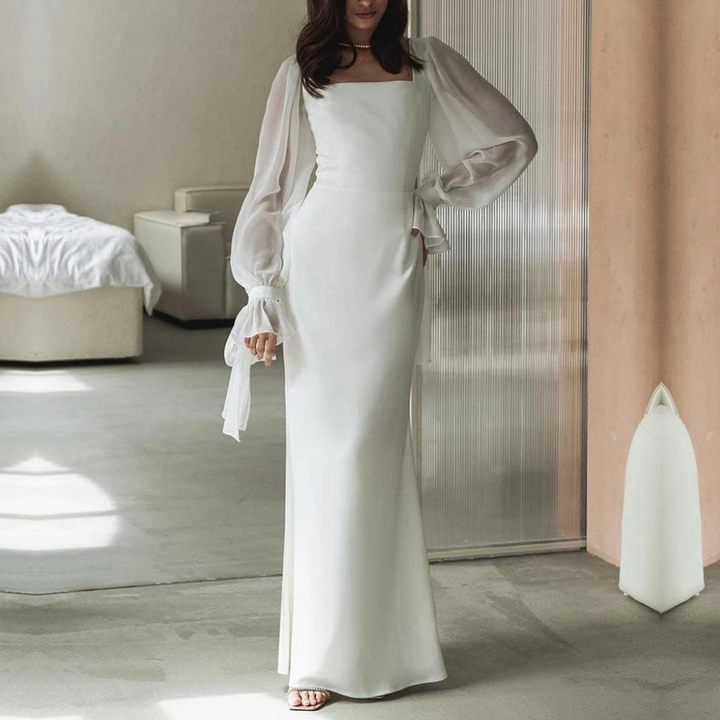 Women's White Long Sleeve Wedding Dress | Maxi