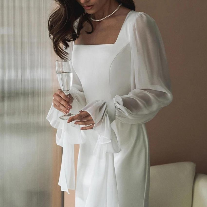 Women's White Long Sleeve Wedding Dress | Maxi
