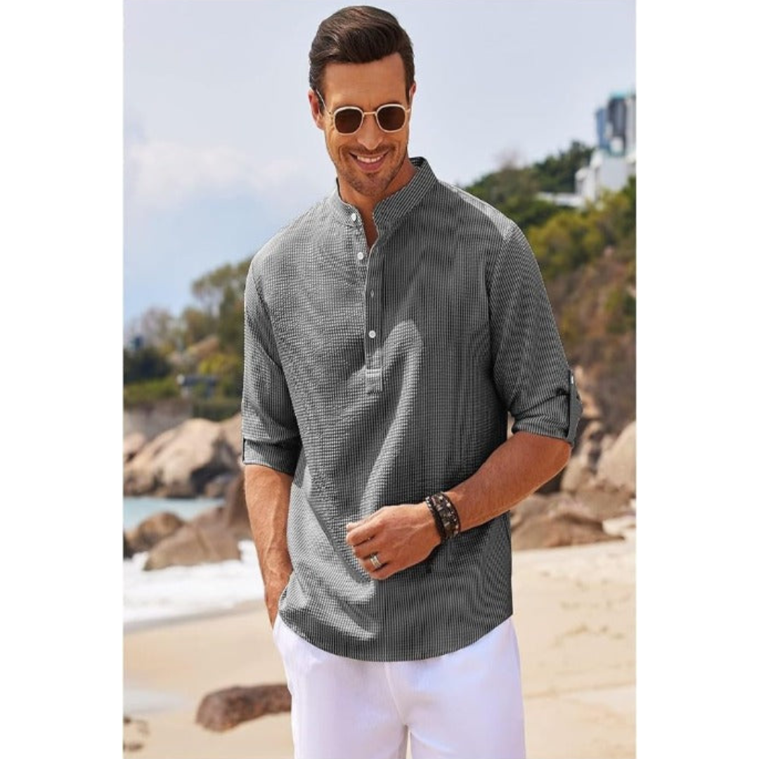 Men's Half-Button Shirt | Stand-up Collar