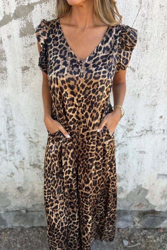 Women's Ruffled Short Sleeve Jumpsuit | Leopard Print