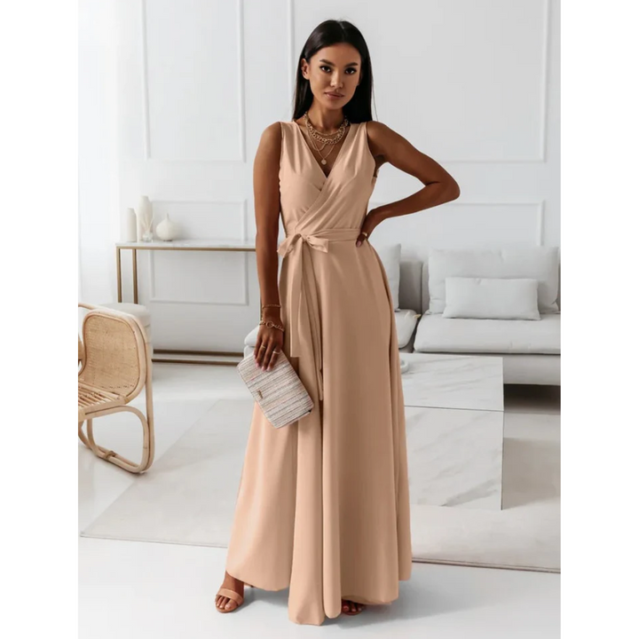 Women's Evening V-Neck Sleeveless Wrap Dress | Maxi