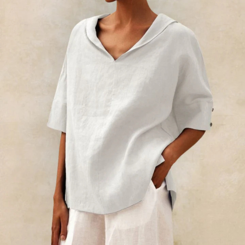 Women's V Neck Loose Fit Summer Blouse | Half Sleeves
