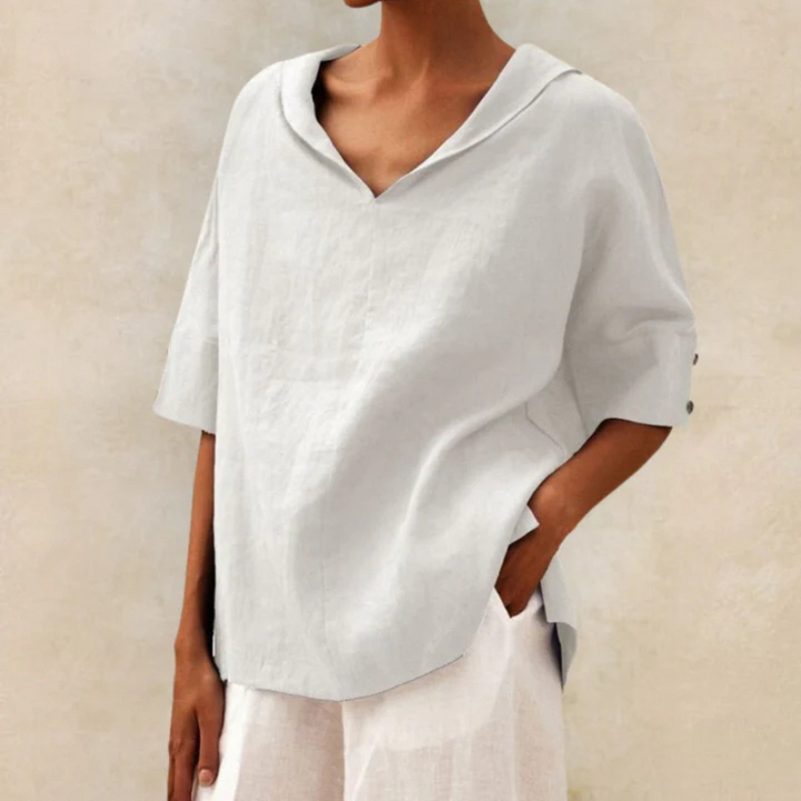 Women's V Neck Loose Fit Summer Blouse | Half Sleeves