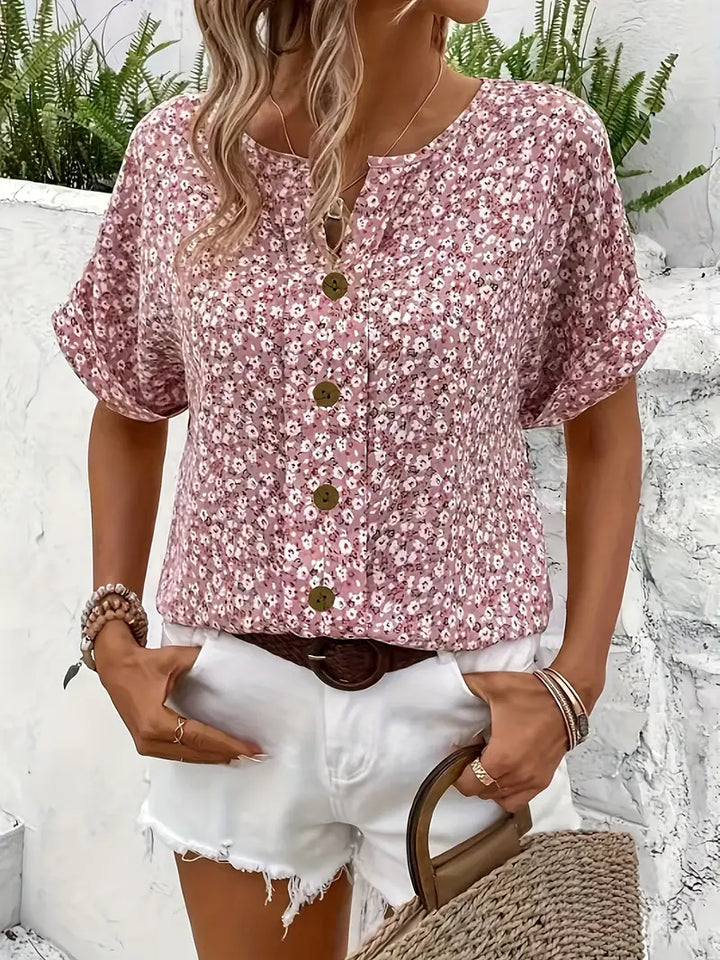 Women's Button Up Floral Blouse | Short Sleeve