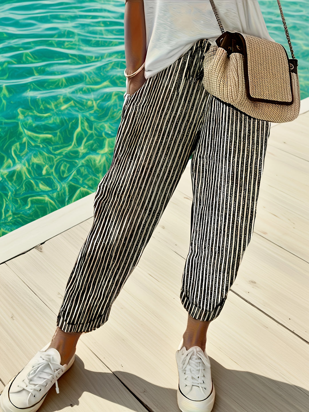 Women's Loose Fit Casual Pants | Striped