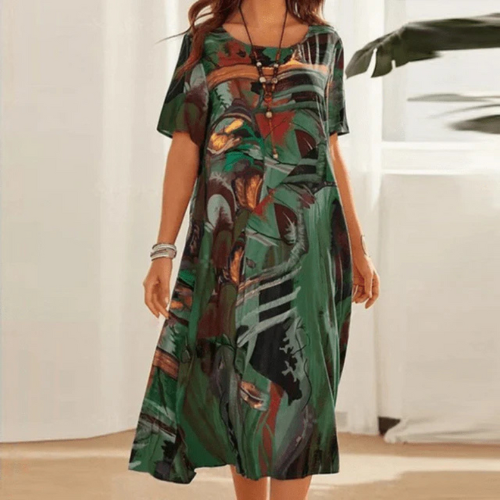 Women's Round Neck Printed Summer Dress | Midi