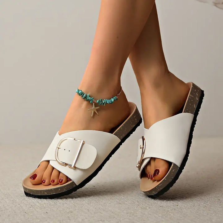 Women's Buckle Strap Slide Sandals | Open Toe