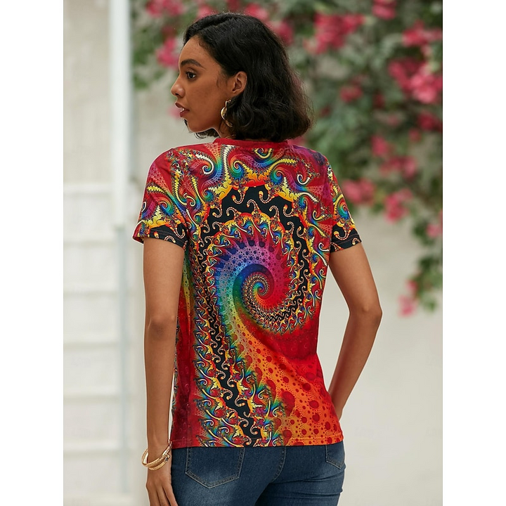 Women's Colorful V-Neck Summer Top | Short Sleeve