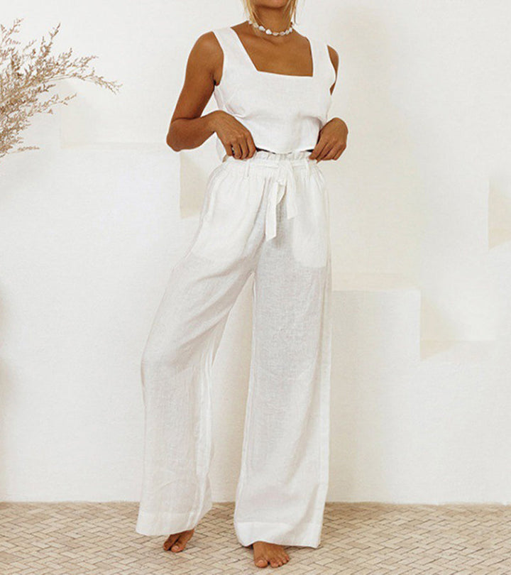 Women's Square Neck Top and Wide Leg Pants Set | Minimalist