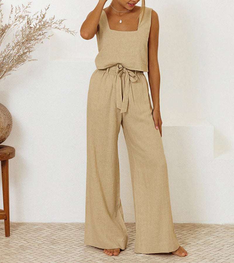 Women's Square Neck Top and Wide Leg Pants Set | Minimalist
