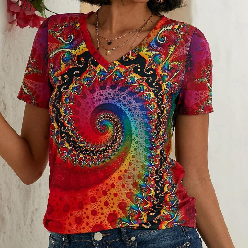 Women's Colorful V-Neck Summer Top | Short Sleeve