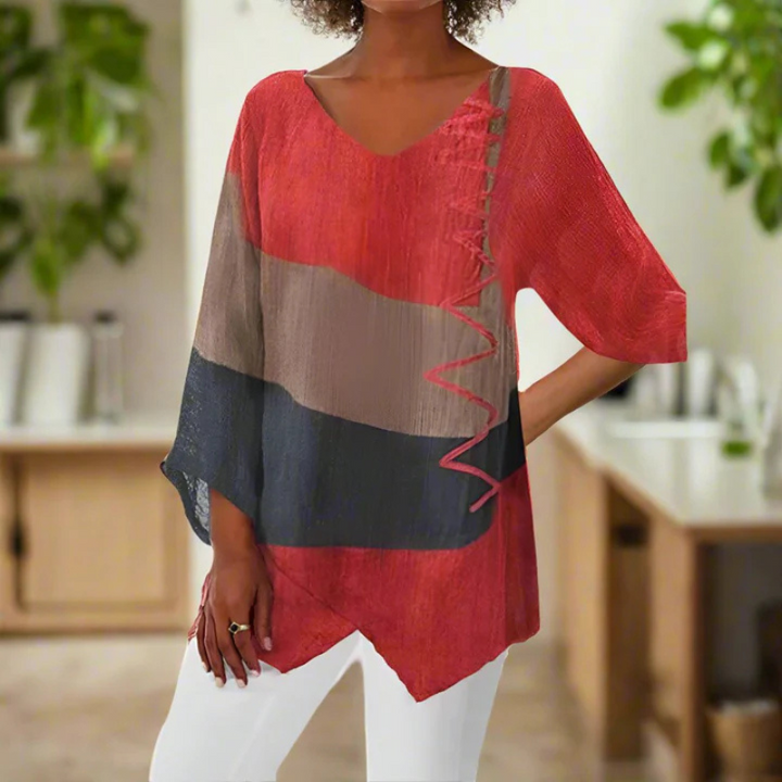 Women's Multicolor V Neck 3/4 Sleeves Casual Blouse | Summer