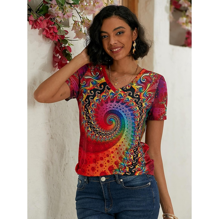 Women's Colorful V-Neck Summer Top | Short Sleeve