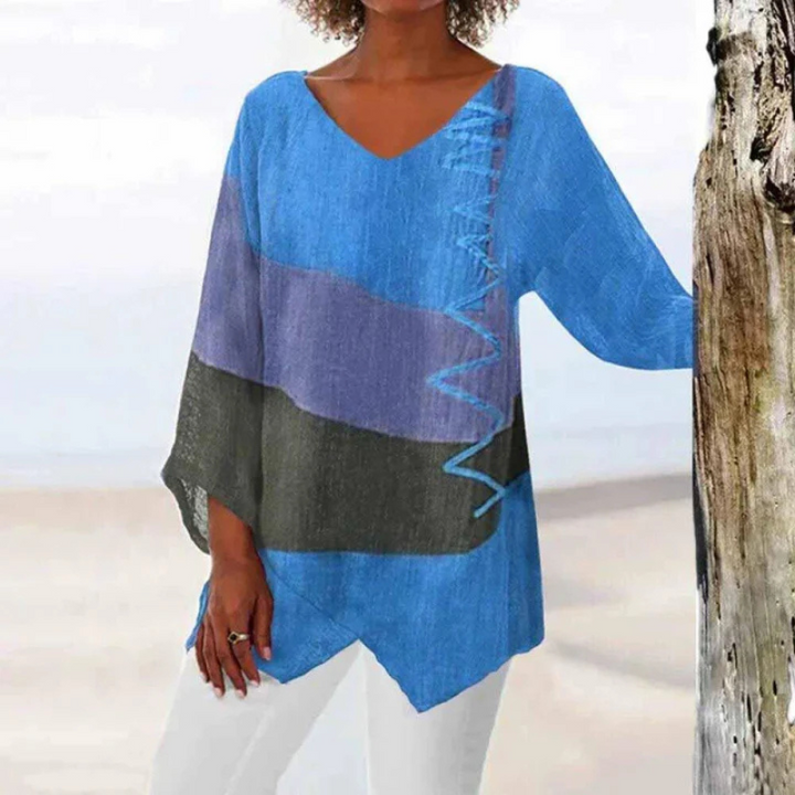 Women's Multicolor V Neck 3/4 Sleeves Casual Blouse | Summer