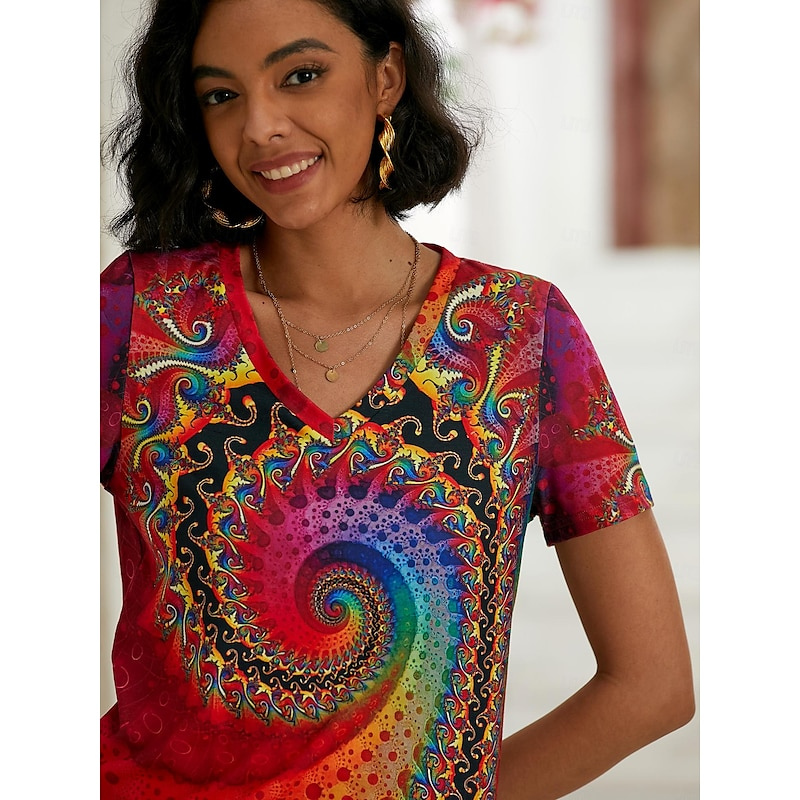 Women's Colorful V-Neck Summer Top | Short Sleeve