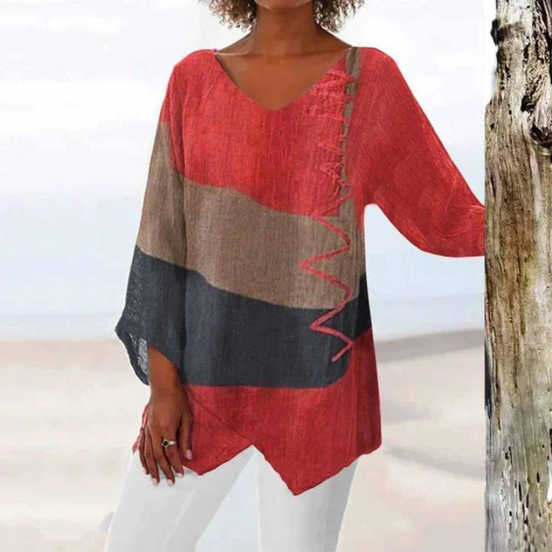 Women's Multicolor V Neck 3/4 Sleeves Casual Blouse | Summer