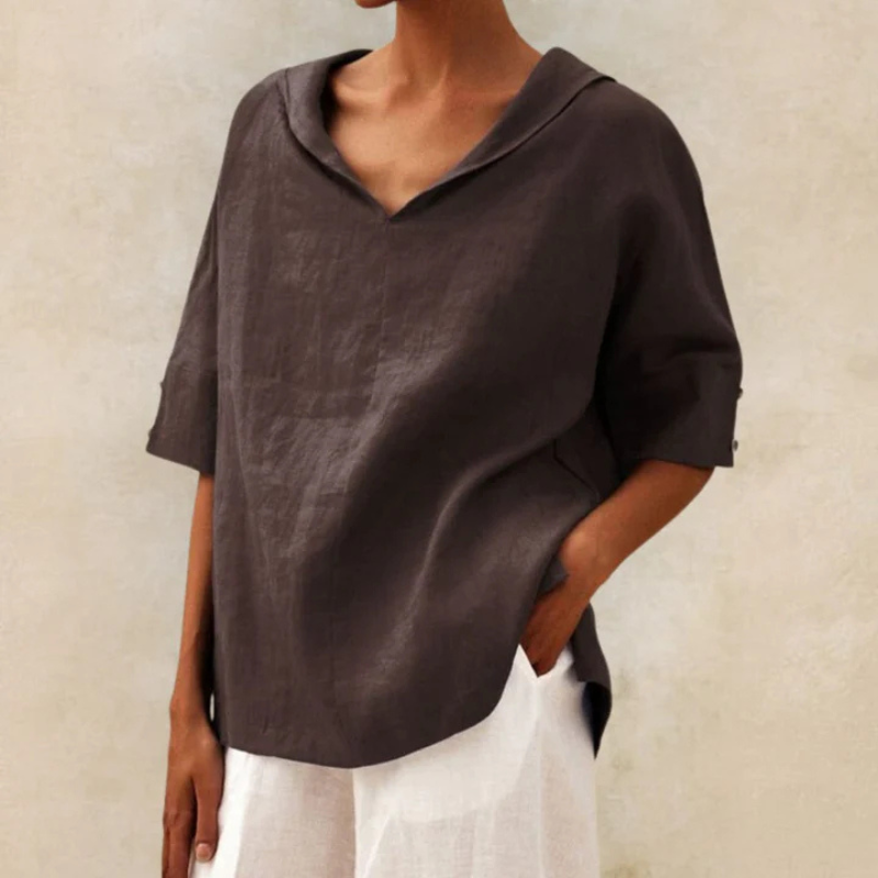 Women's V Neck Loose Fit Summer Blouse | Half Sleeves