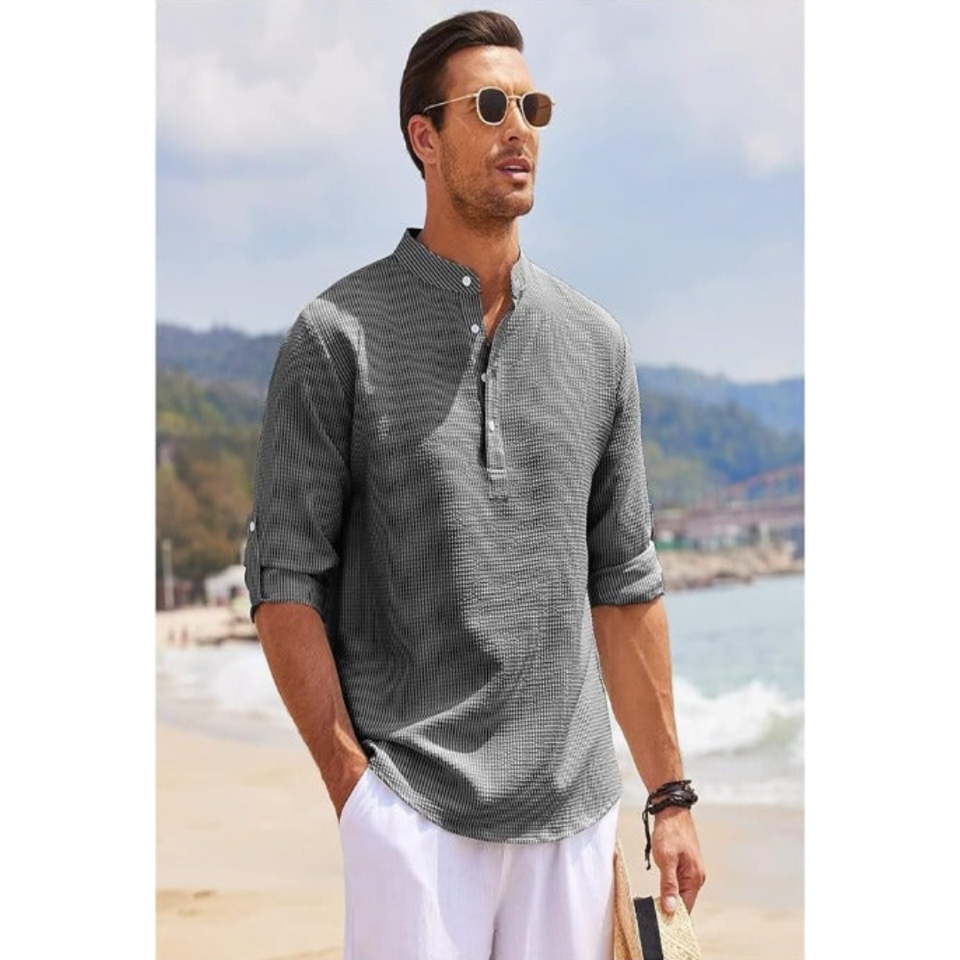 Men's Half-Button Shirt | Stand-up Collar