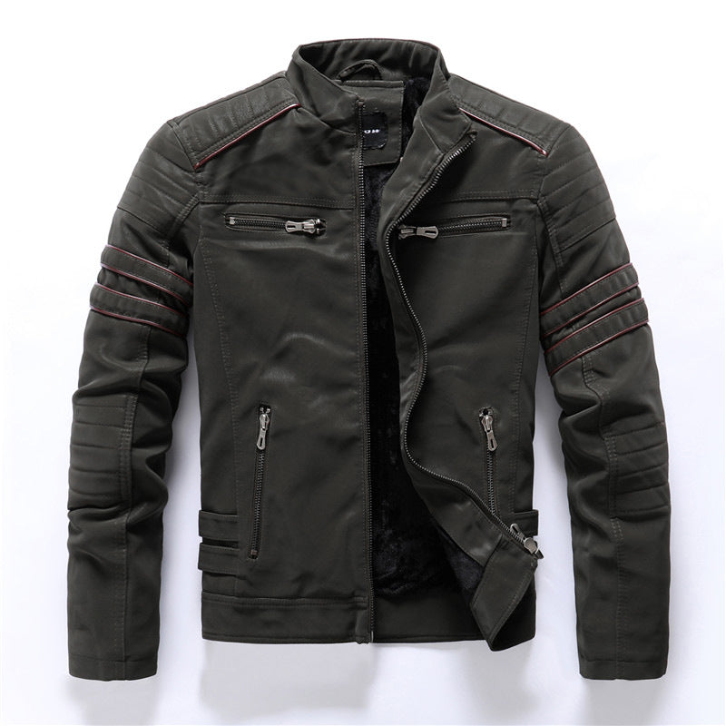 Men's Motorcycle Jacket with Stand Collar | Zipper