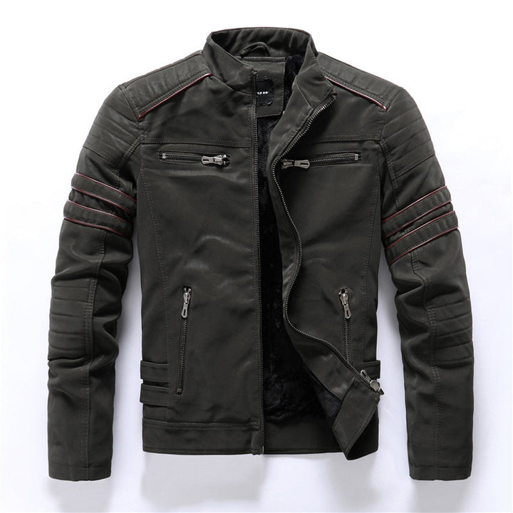 Men's Motorcycle Jacket with Stand Collar | Zipper