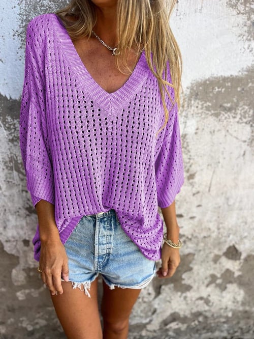 Women's Knitted Oversized Top | V-Neck