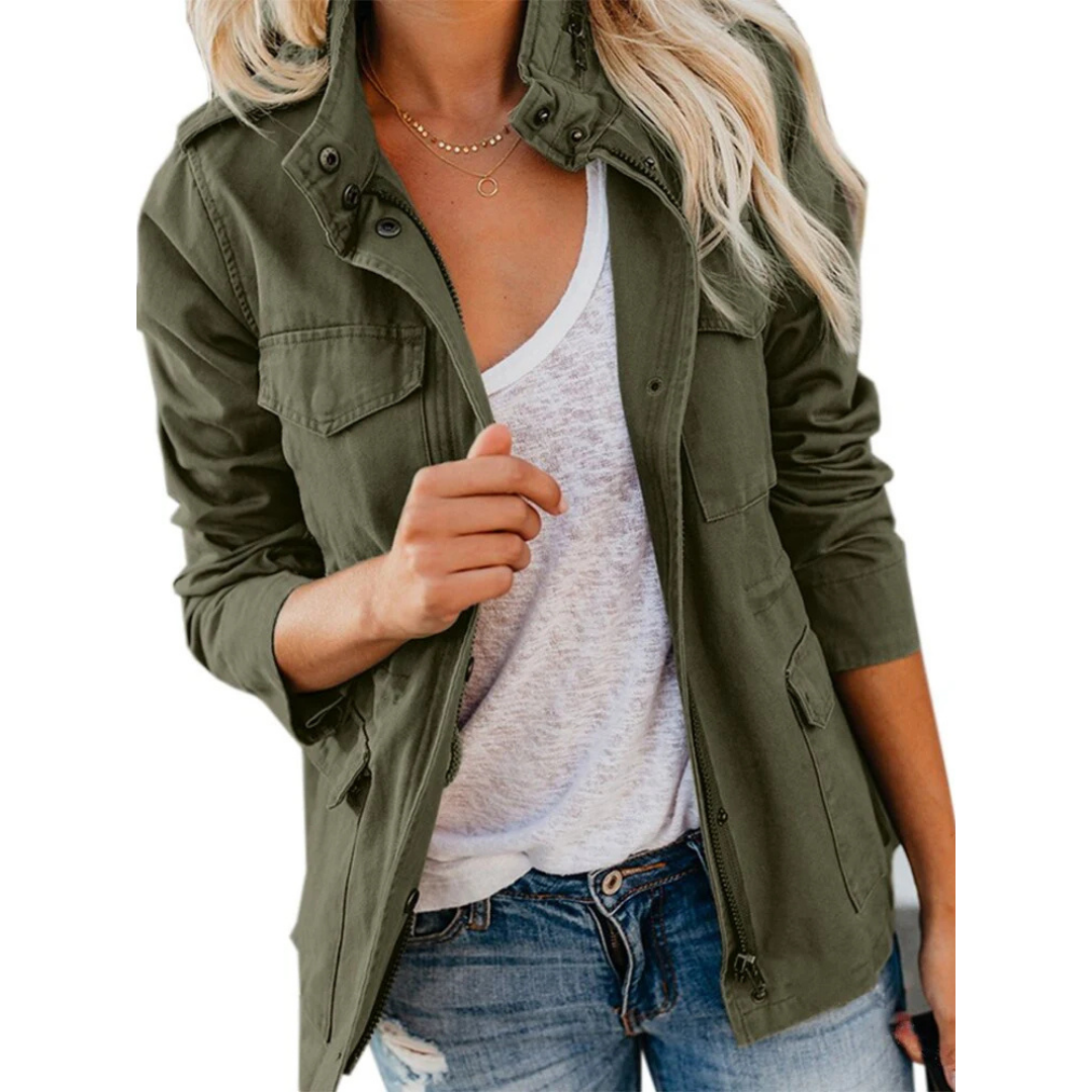 Women's Stand Collar Military Jacket | Long Sleeve