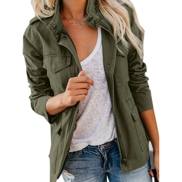 Women's Stand Collar Military Jacket | Long Sleeve