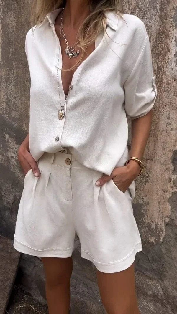 Women's Button Front Shirt and Shorts Set | Casual